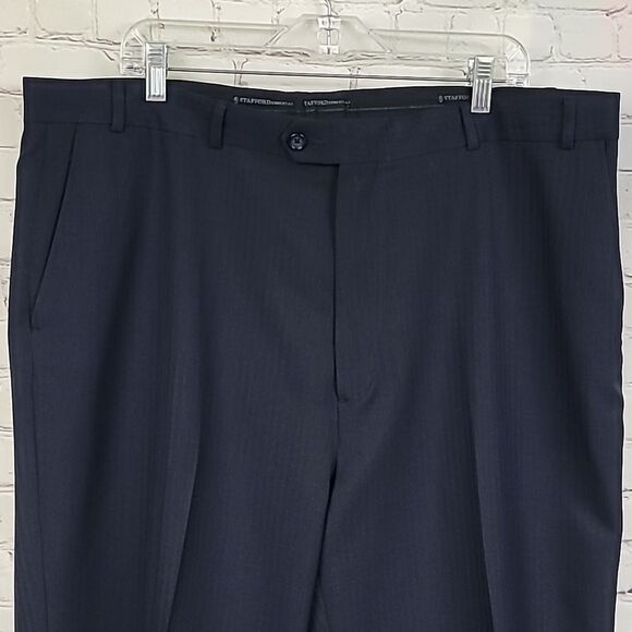 Stafford 42x32 Navy Blue Classic Fit Herringbone Twill Men's Dress Pants Uniform - Picture 4 of 10